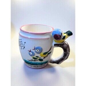 Vtg 1950’s Whistle For Your Milk child's Mug by Ross Products Bird Kitsch MCM